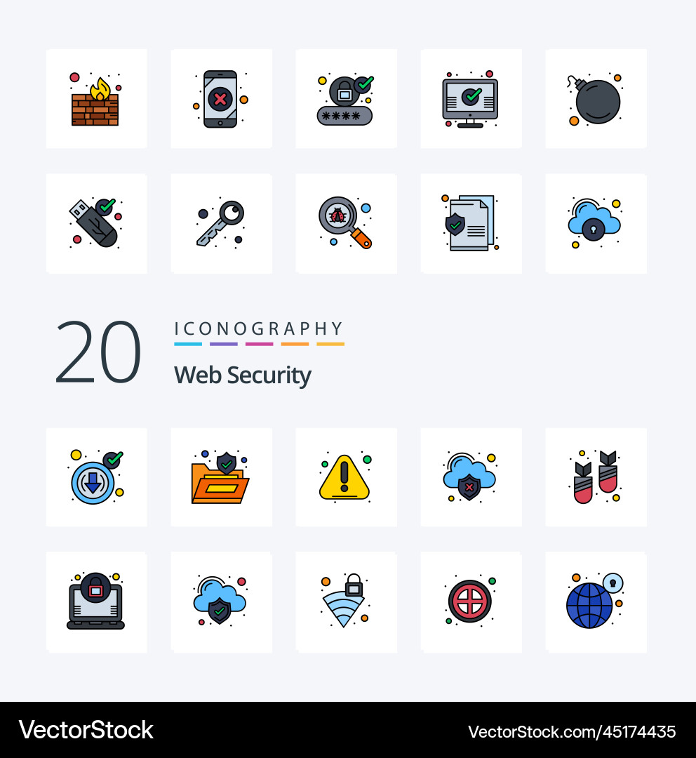 20 web security line filled color icon pack like Vector Image
