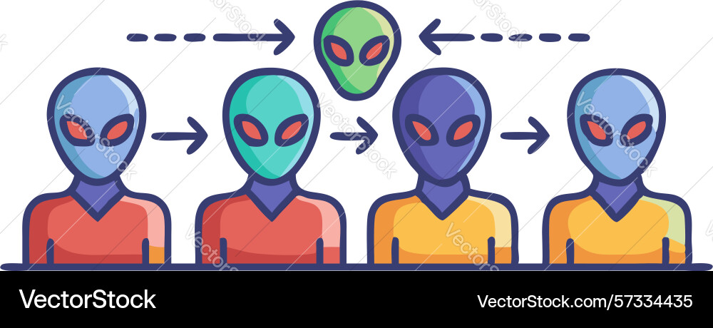 Alien migration or data flow in a digital vector image
