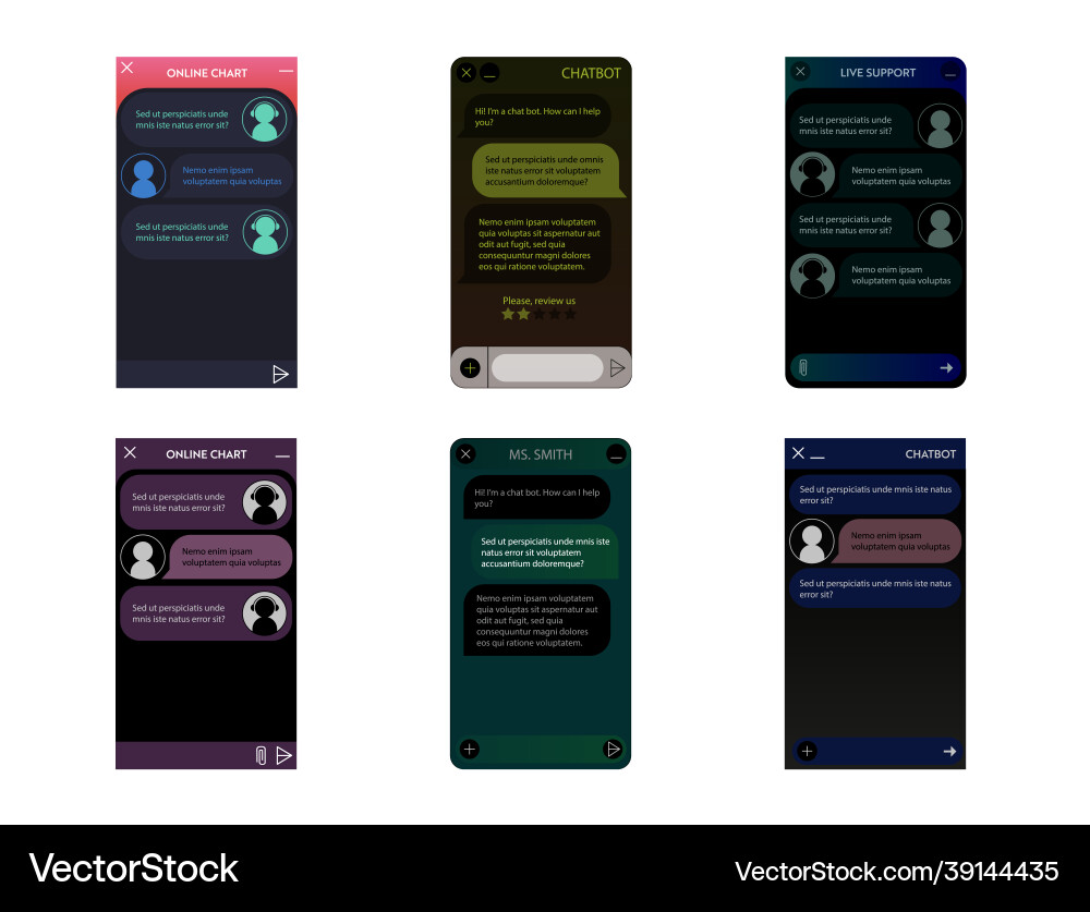 Chatbot windows set Chatbot windows set vector image