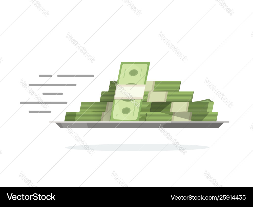 Fast flying money pile on tray Fast flying money pile on tray vector image