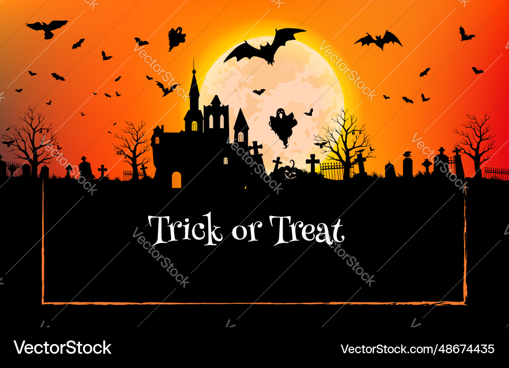 Halloween Castle with Ghosts & Bats vector image