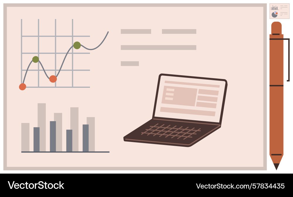 Laptop with charts graphs and text analysis Vector Image