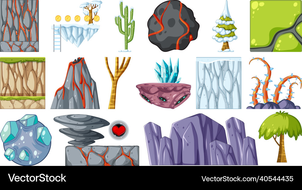 Set of isolated game objects and elements Set of isolated game objects and elements vector image