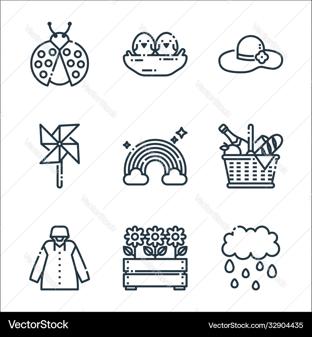 Spring season line icons linear set quality Spring season line icons linear set quality Vector Image