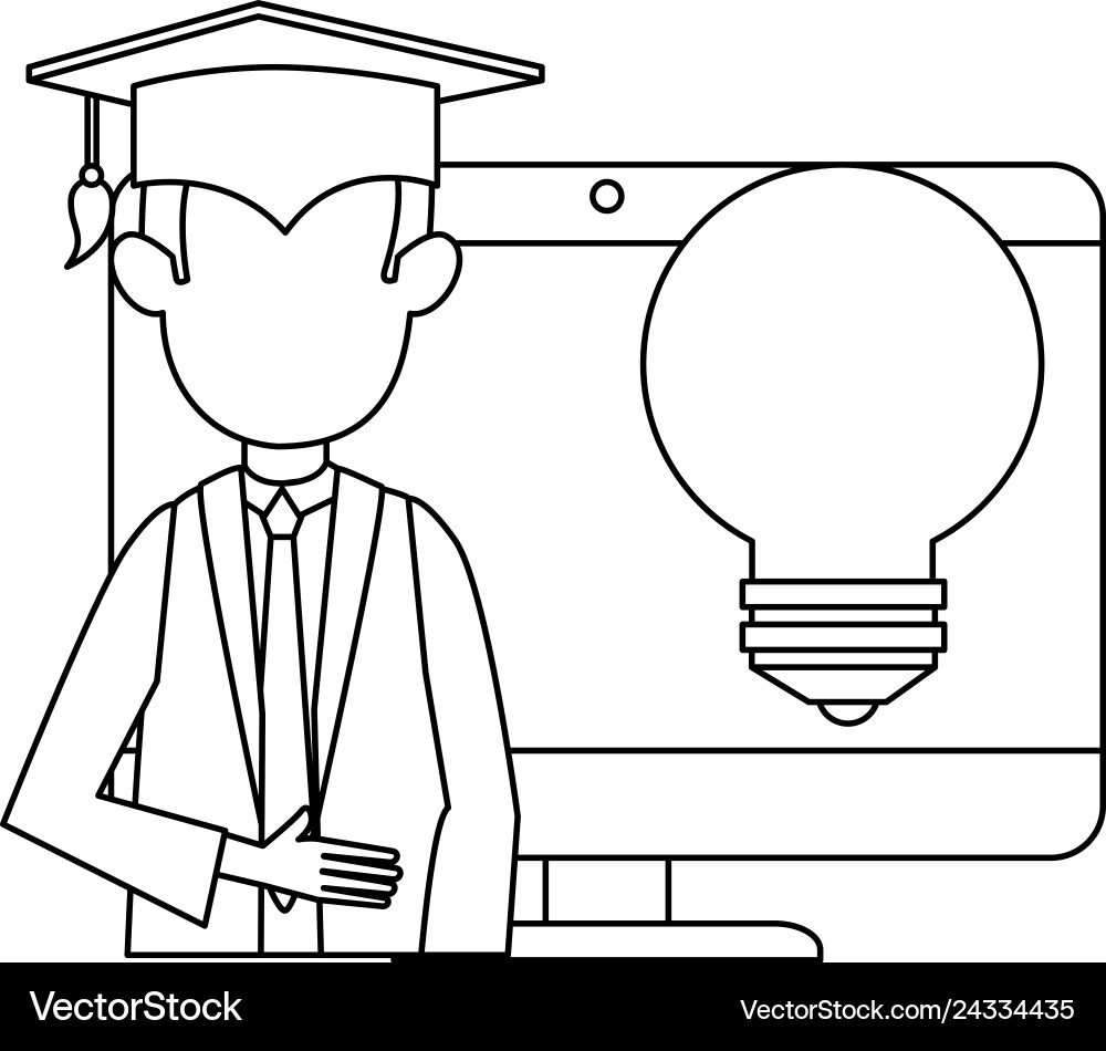 Student graduated with computer and bulb Student graduated with computer and bulb Vector Image
