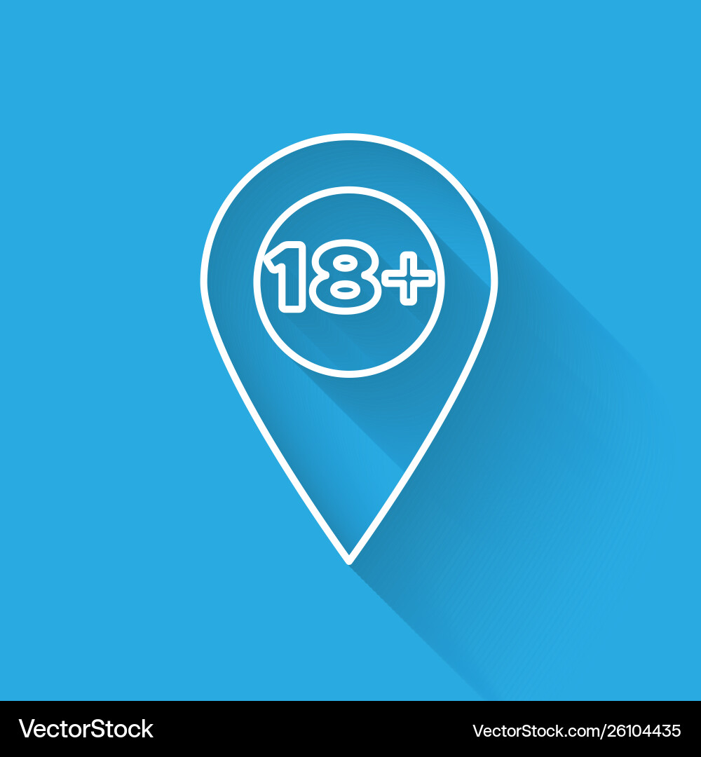 White line map pointer with 18 plus icon isolated White line map pointer with 18 plus icon isolated vector image