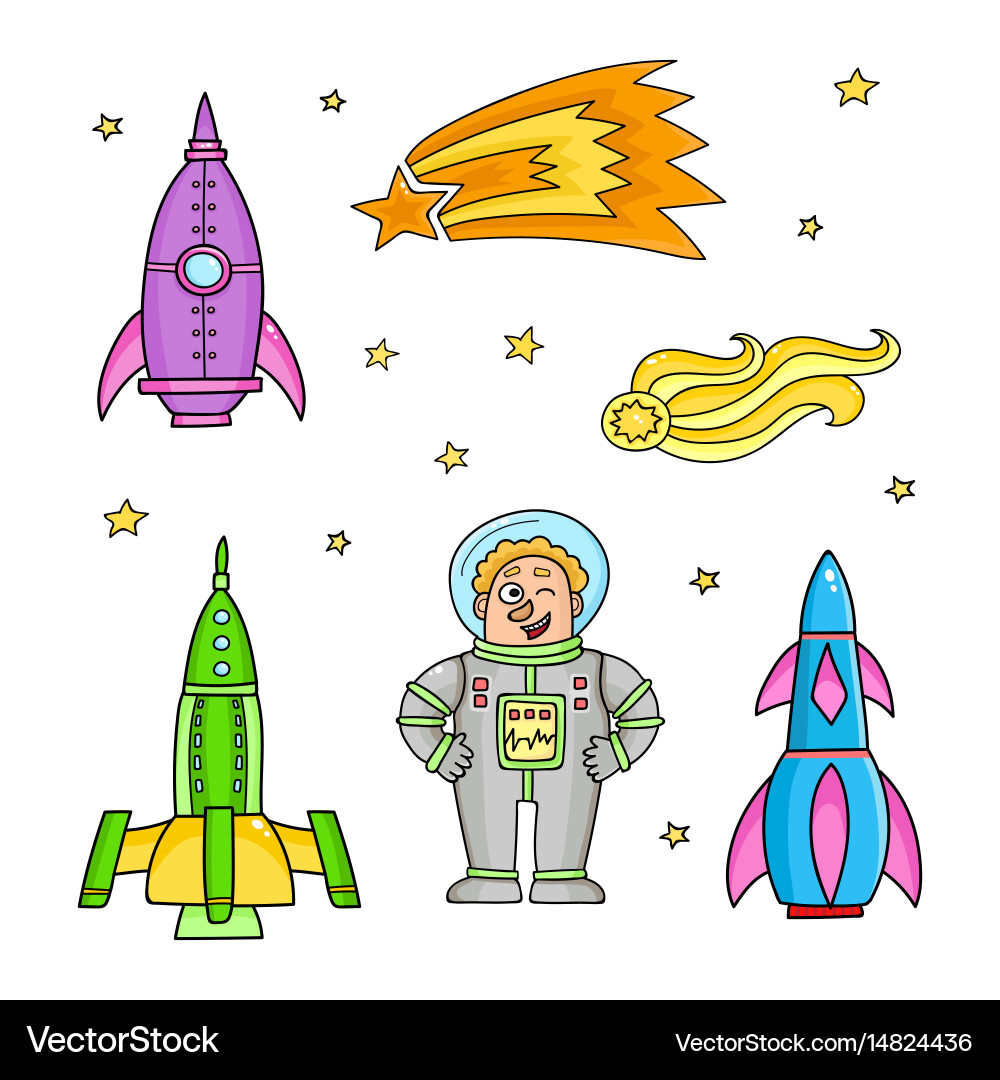 Card with space objects rockets stars comet vector image