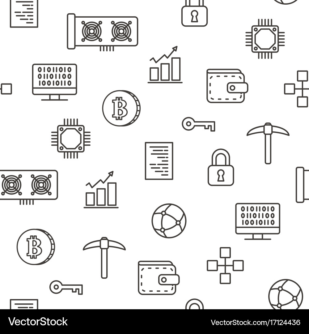 Cryptocurrency bitcoin mining seamless pattern vector image