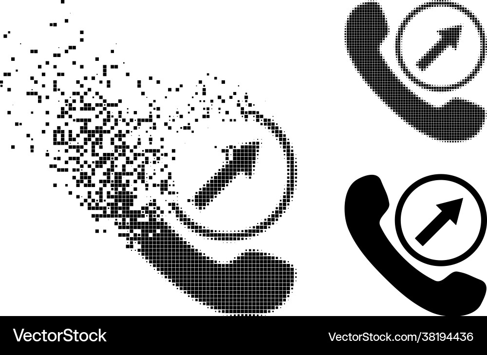 Dissolved and halftone pixelated outgoing call Dissolved and halftone pixelated outgoing call Vector Image