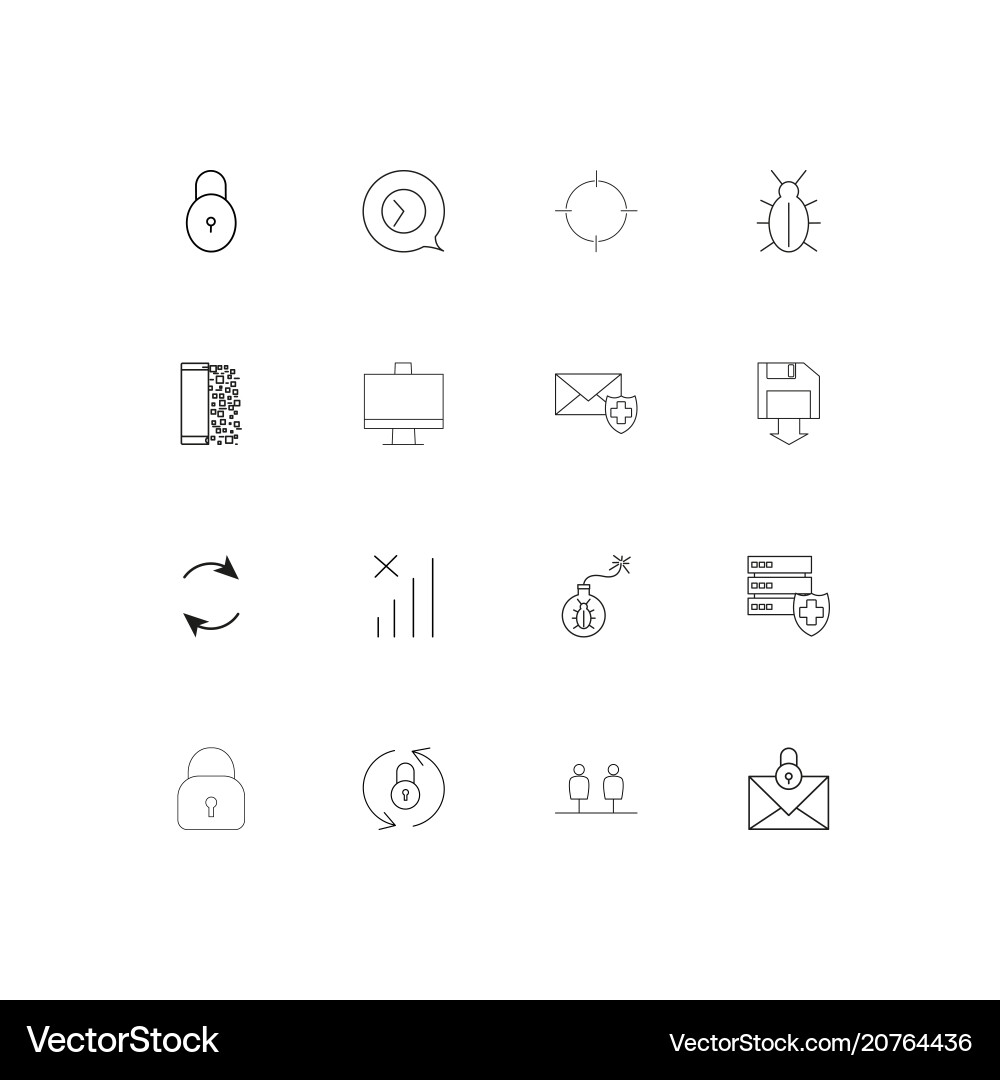 Internet security linear thin icons set outlined vector image