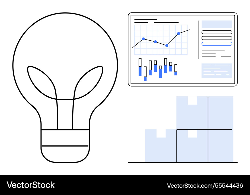 Light bulb digital analytics screen and stack Vector Image