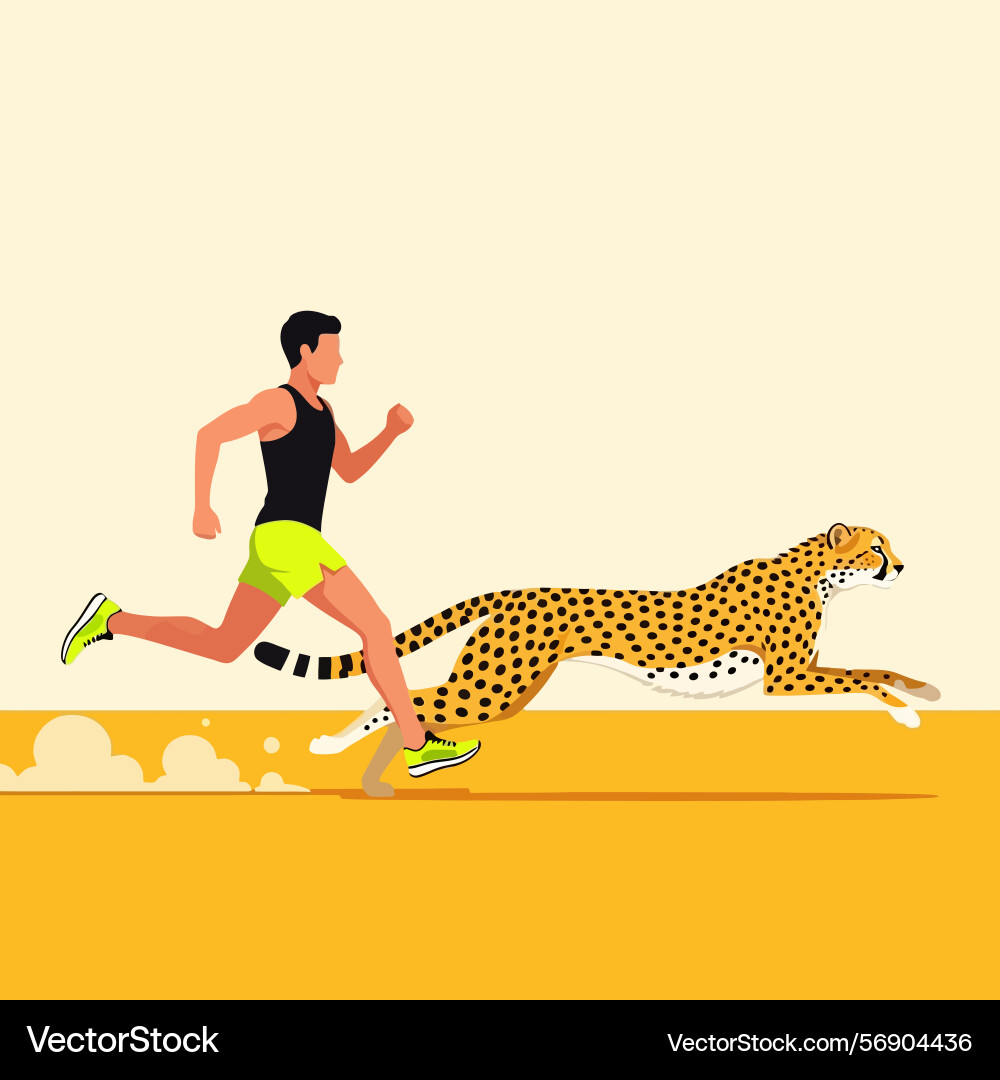 Man running with cheetah showing speed Man running with cheetah showing speed Vector Image
