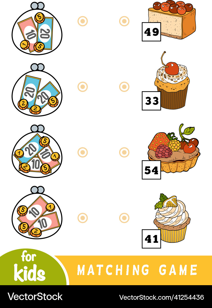 Matching game for children count how many money Matching game for children count how many money vector image
