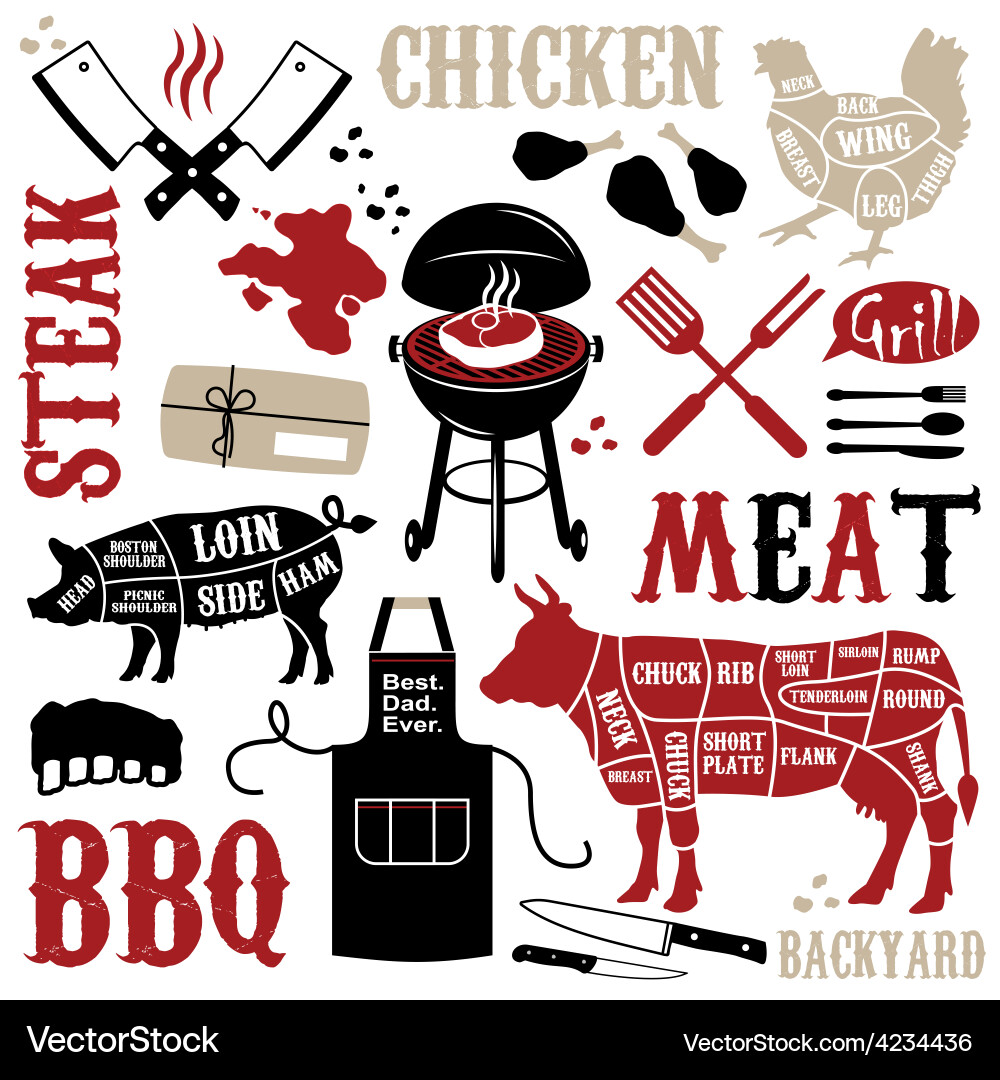 Meat Icons - BBQ Pattern Vector Image