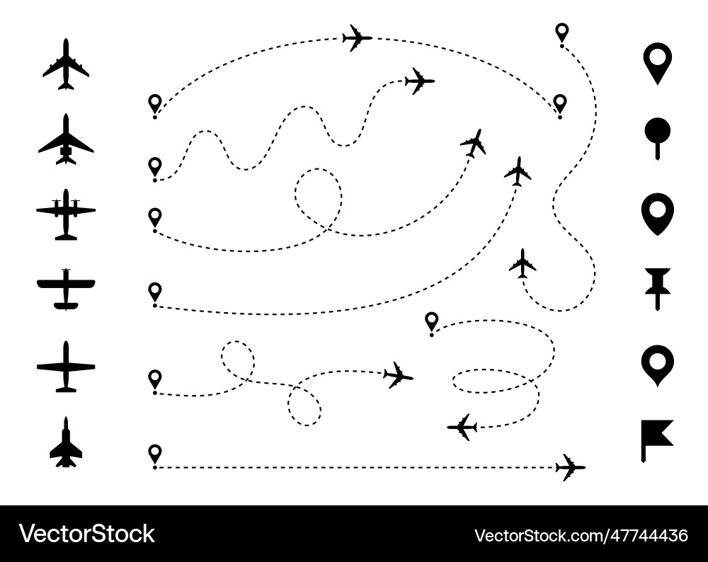 Plane route line airplane with dashed trace vector image