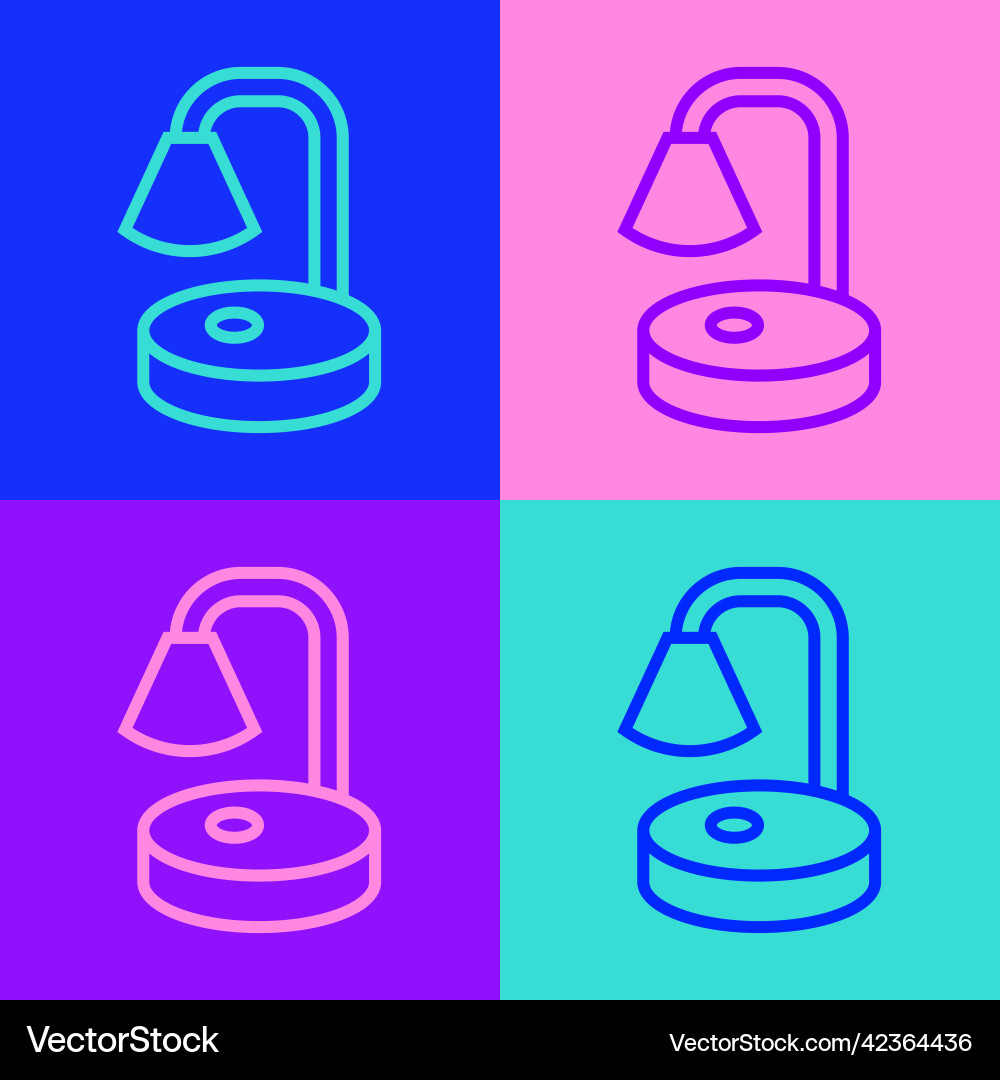 Pop art line table lamp icon isolated on color Vector Image