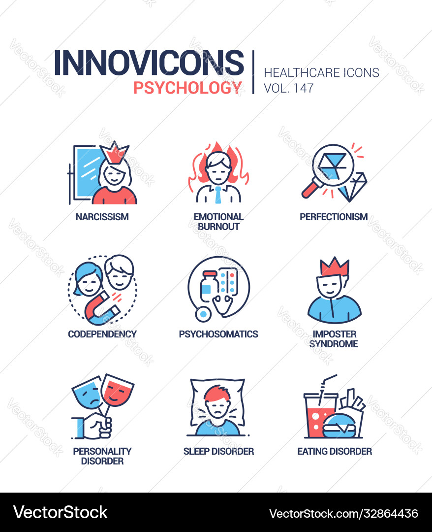 Psychology concept - line design style icons set Psychology concept - line design style icons set vector image