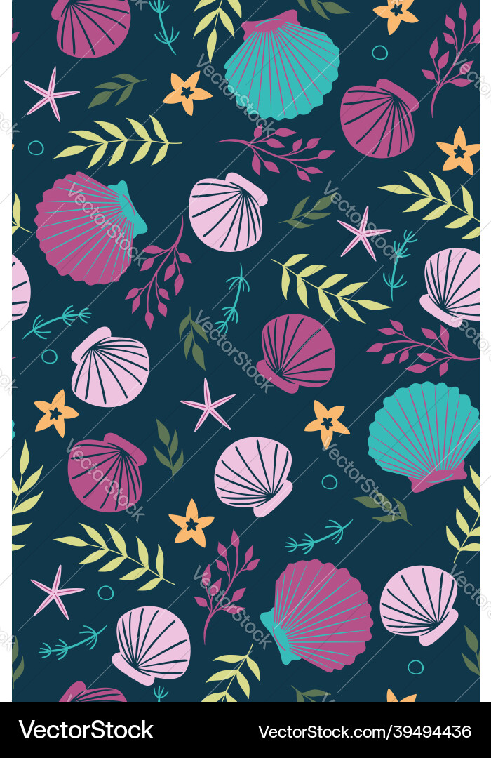 Seamless pattern with seashells algae Seamless pattern with seashells algae vector image