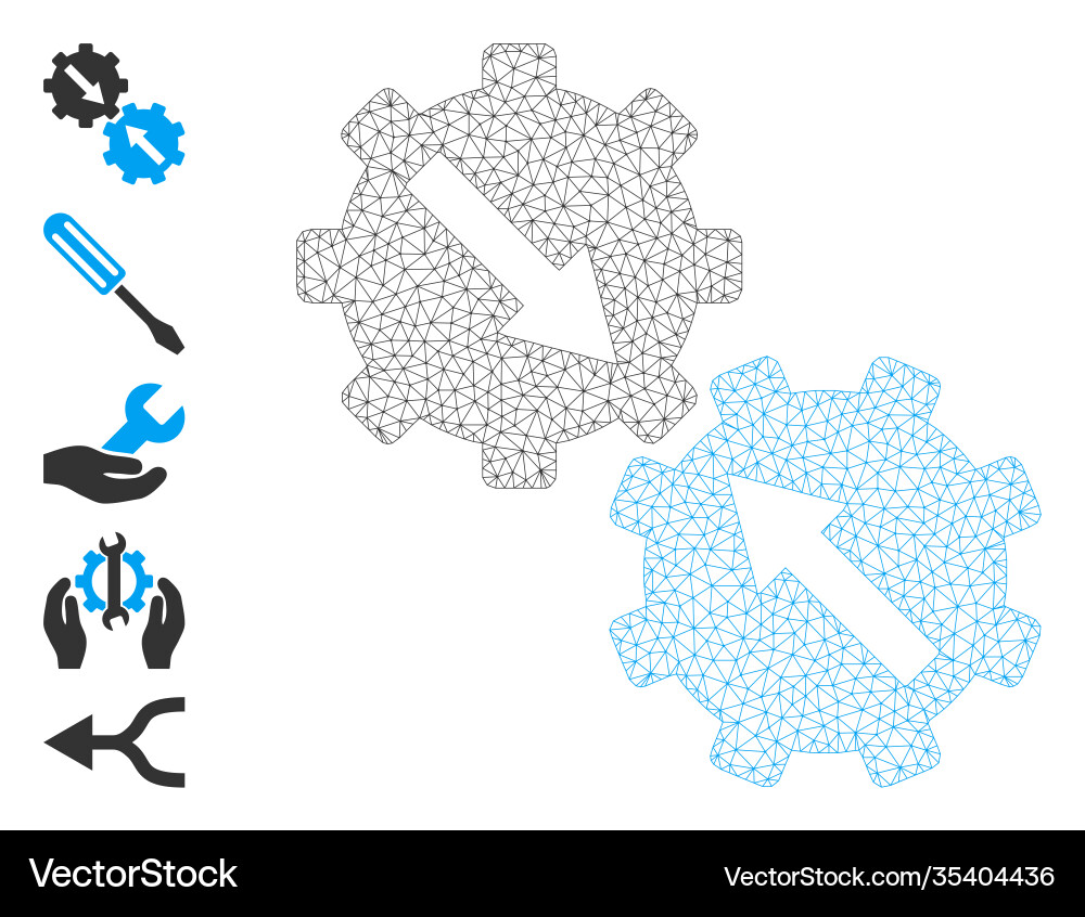 Web mesh gear integration icon with simple symbols Web mesh gear integration icon with simple symbols vector image