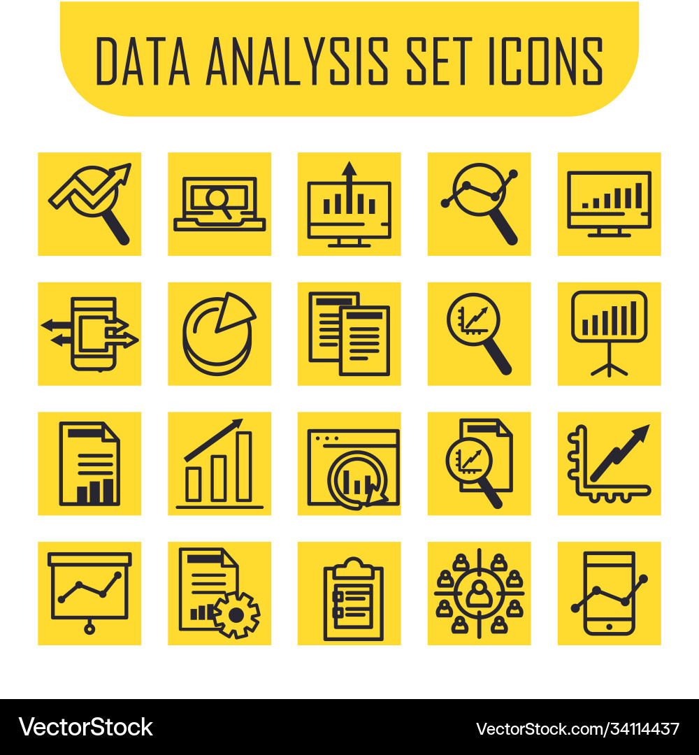 Bars chart in lupe and document line style icons Bars chart in lupe and document line style icons vector image