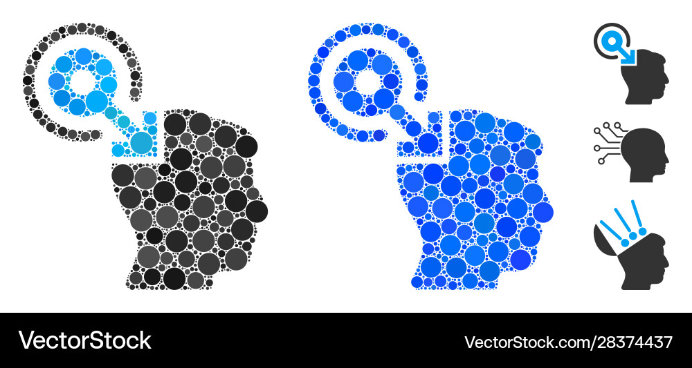 Brain interface plug-in mosaic icon circles Vector Image
