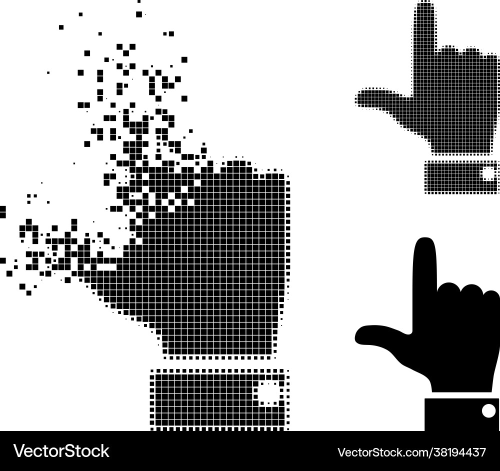 Destructed and halftone pixel hand pointer up vector image