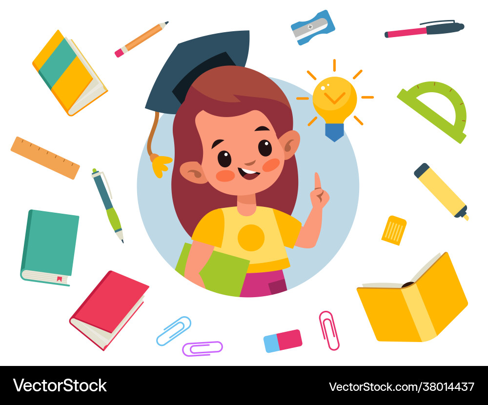 Kids education cartoon girl with idea light Kids education cartoon girl with idea light vector image