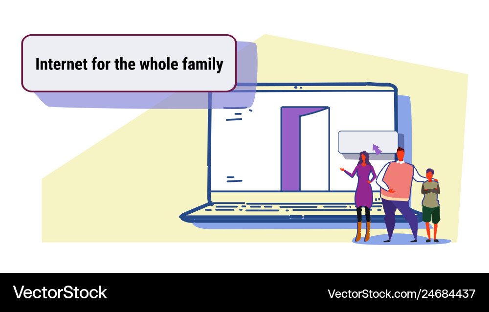 Parents and son using laptop computer web browser Vector Image