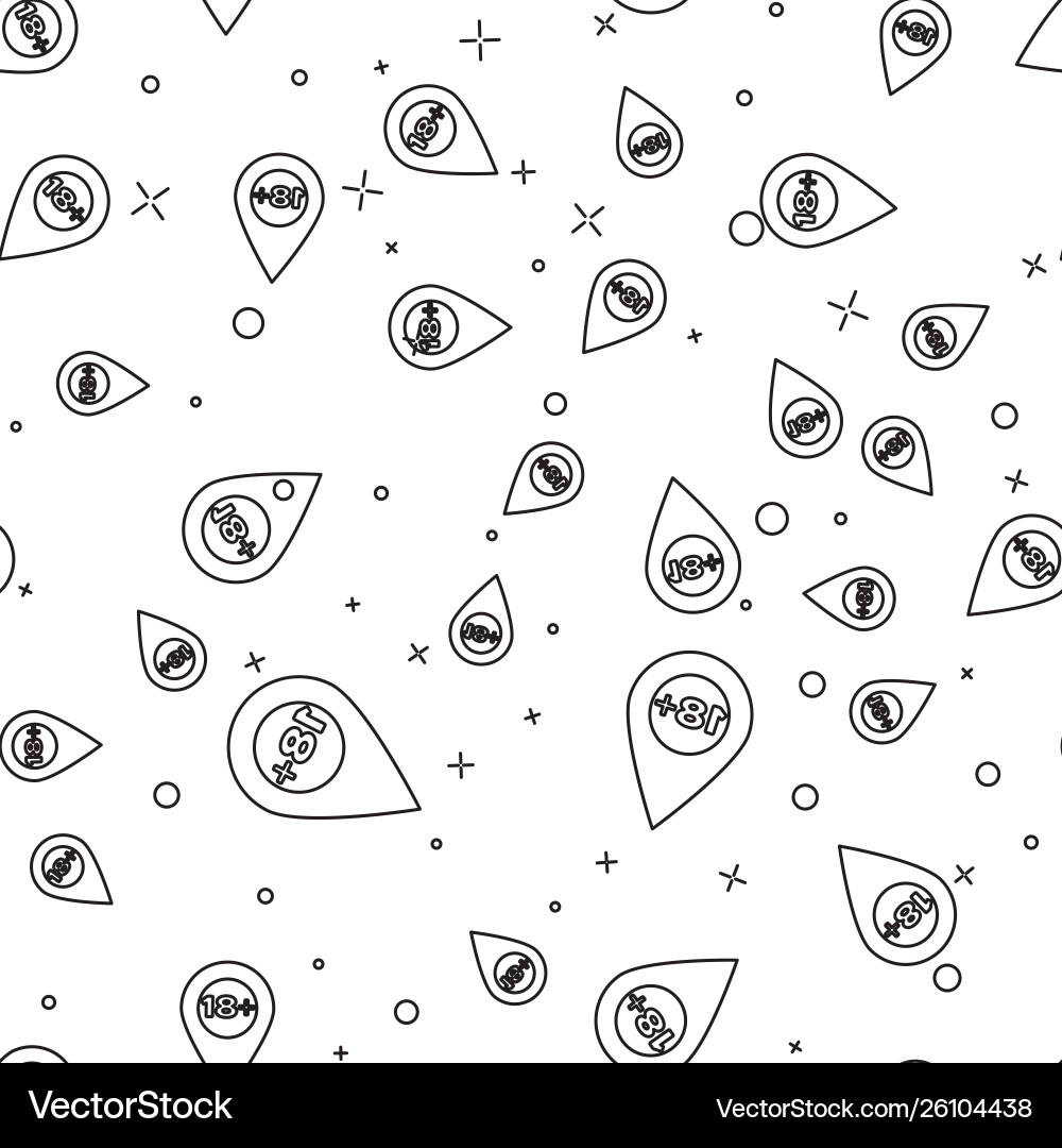 Black line map pointer with 18 plus icon isolated vector image