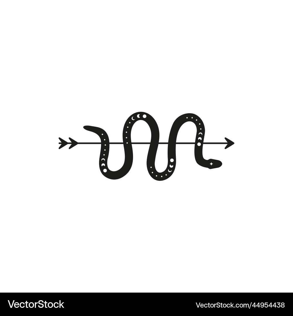 Boho arrow with celestial snake and moon phases Boho arrow with celestial snake and moon phases vector image