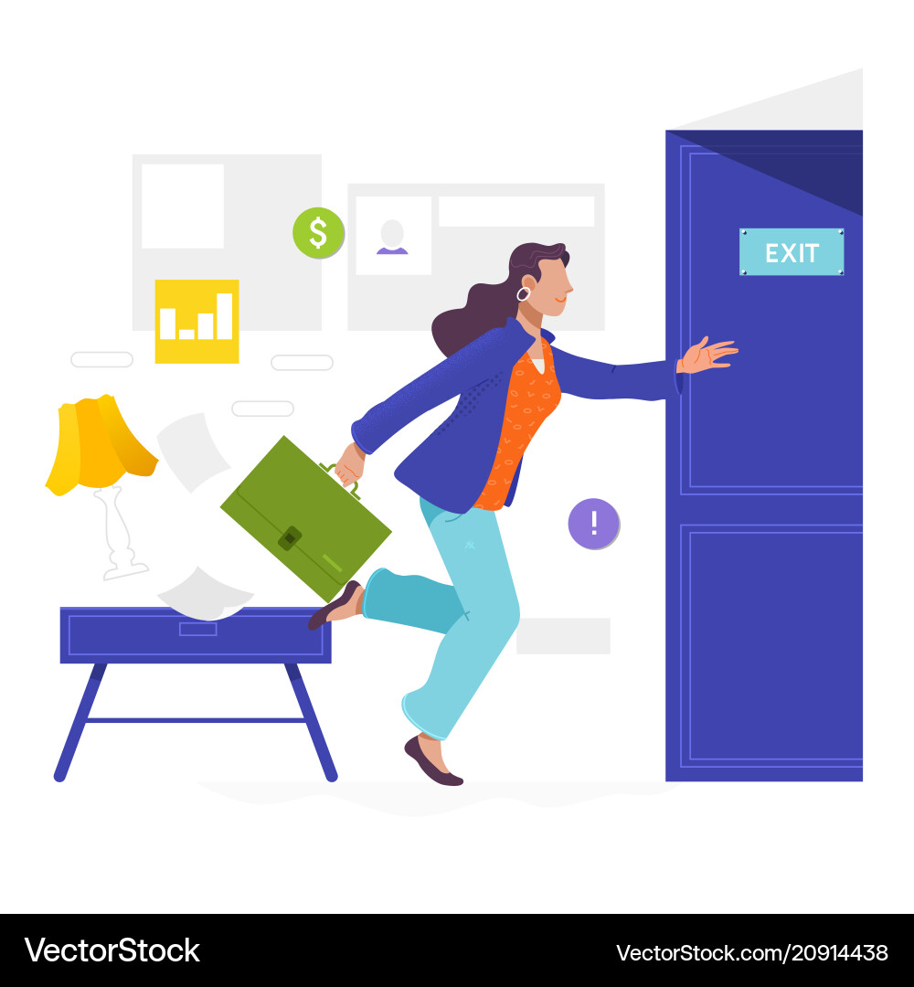 Businesswoman going exit door sign emergency Businesswoman going exit door sign emergency vector image