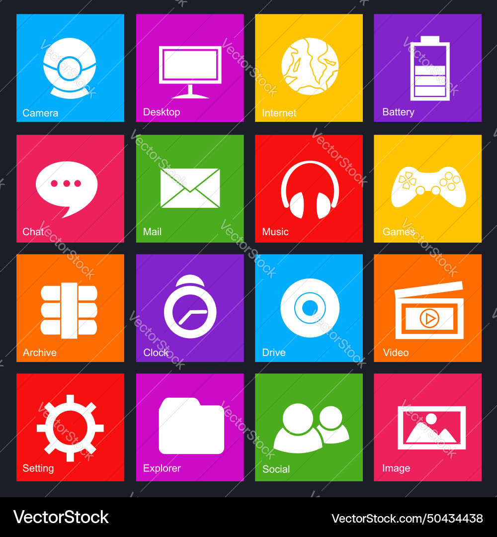 Colored computer icons metro style set Colored computer icons metro style set vector image