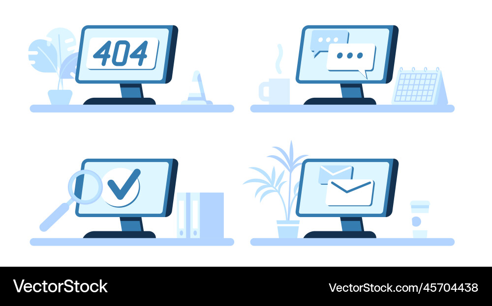 Computer monitors desktop with correspondence Computer monitors desktop with correspondence vector image
