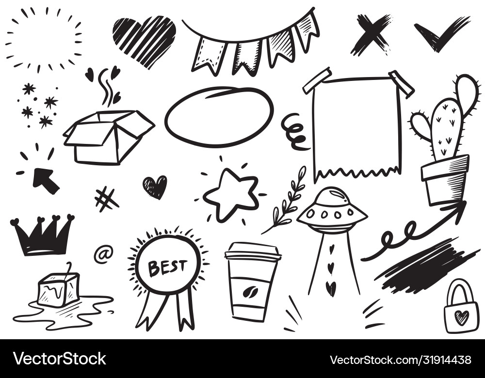 Hand drawn set elements for concept design vector image