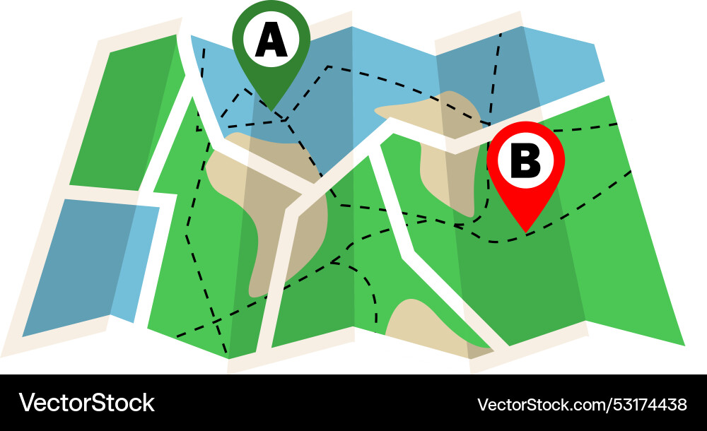 Map with two location a and b gps navigation Map with two location a and b gps navigation vector image