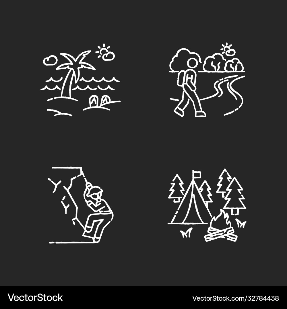 Outdoor Erholung Kreide weiße Icons auf schwarz gesetzt Outdoor Erholung Kreide weiße Icons auf schwarz gesetzt vektorbild