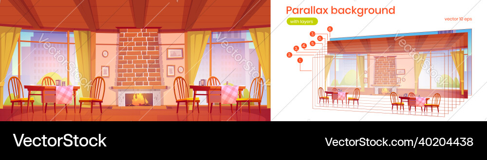 Parallax background with cafe fireplace Parallax background with cafe fireplace vector image