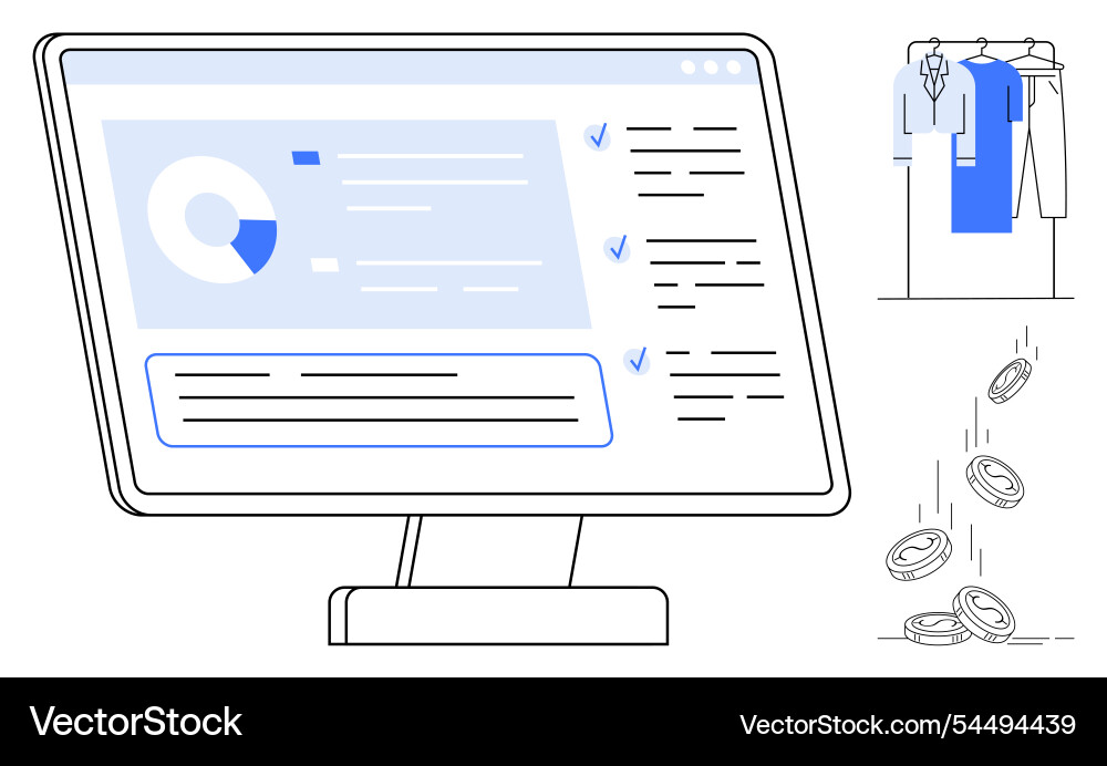 Desktop computer screen with financial data Desktop computer screen with financial data Vector Image