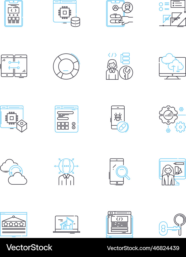 Electronic trading linear icons set algorithmic Electronic trading linear icons set algorithmic vector image