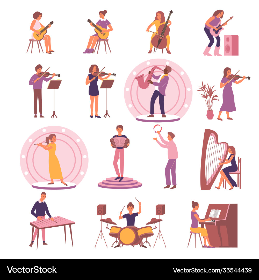 Learning music icon set Royalty Free Vector Image