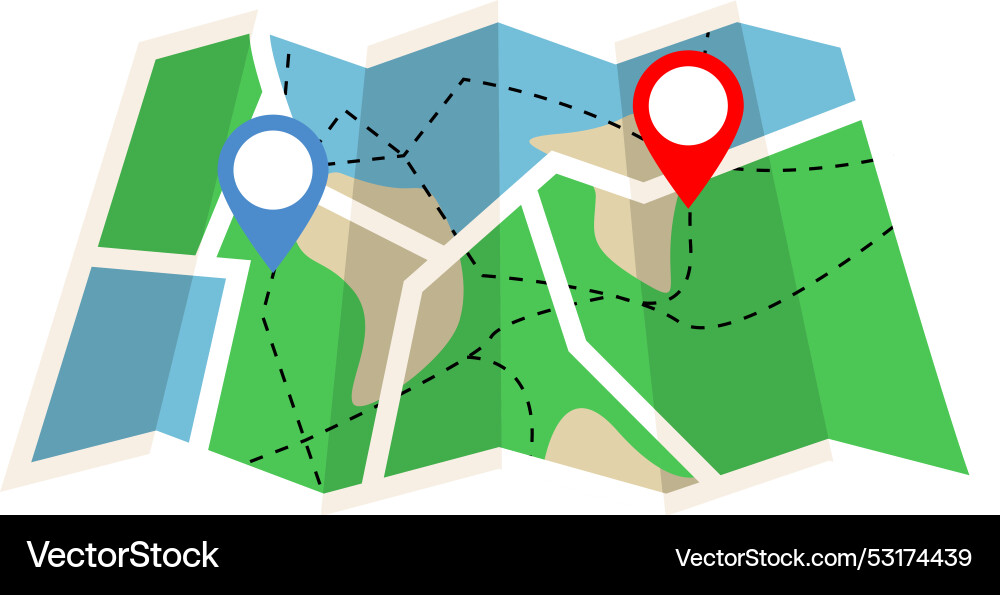 Map with two location icon gps navigation Map with two location icon gps navigation vector image