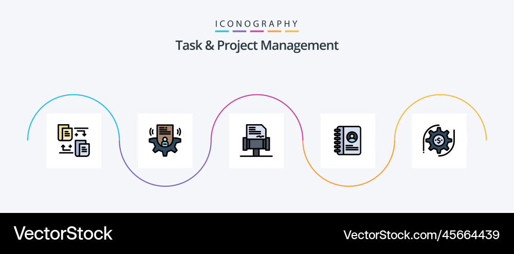 Task and project management line filled flat 5 vector image