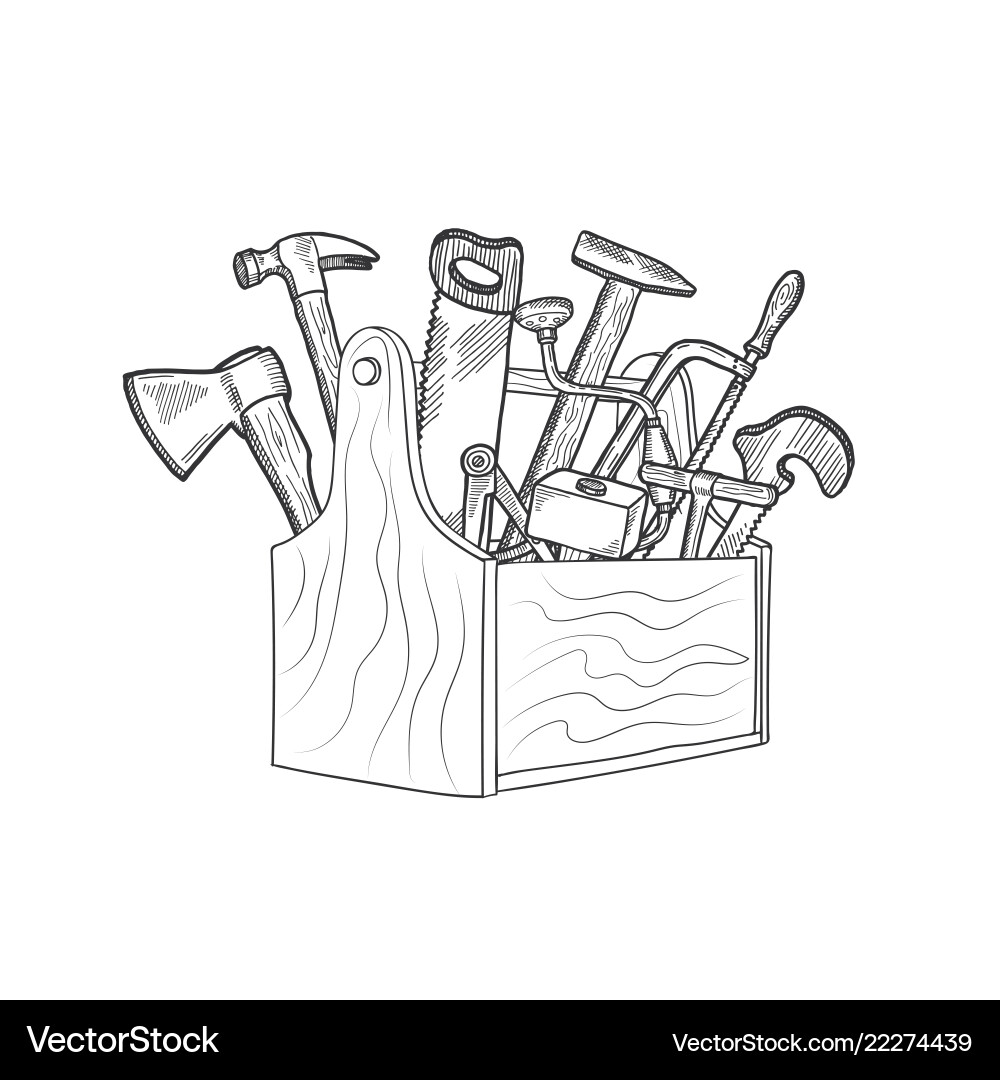 Woodworking Tools in Toolbox Royalty Free Vector Image