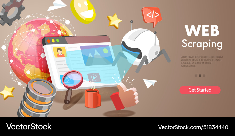 3d of web scraping 3d of web scraping vector image