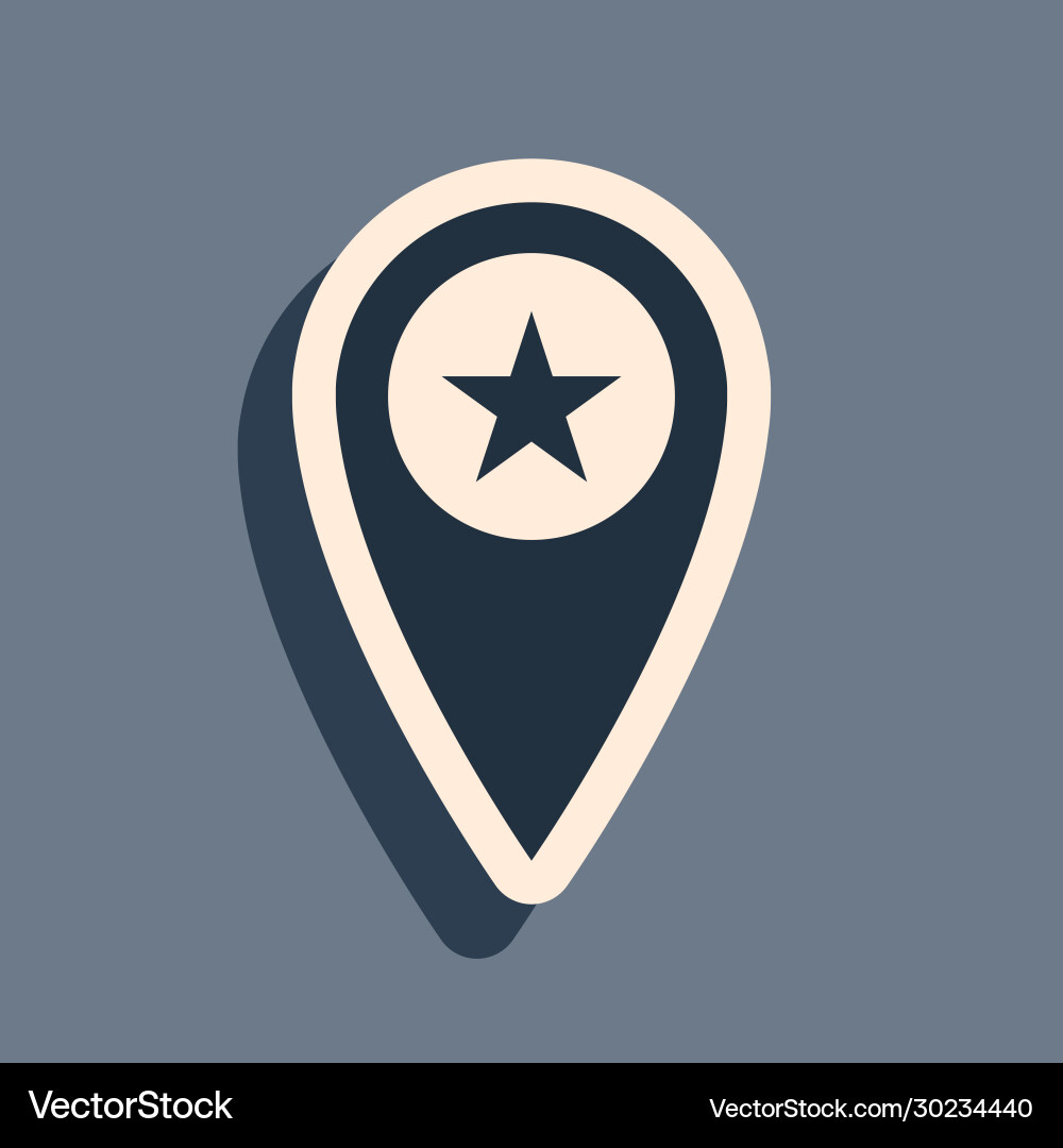 Black map pointer with star icon isolated on grey Black map pointer with star icon isolated on grey Vector Image