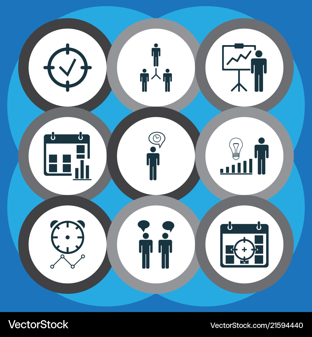 Board icons set with management improvements time Board icons set with management improvements time vector image
