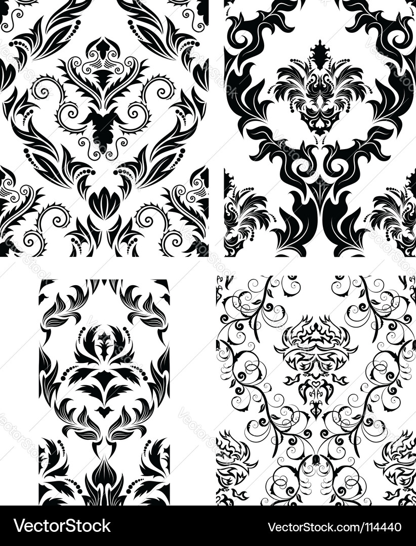 Damask patterns set vector image