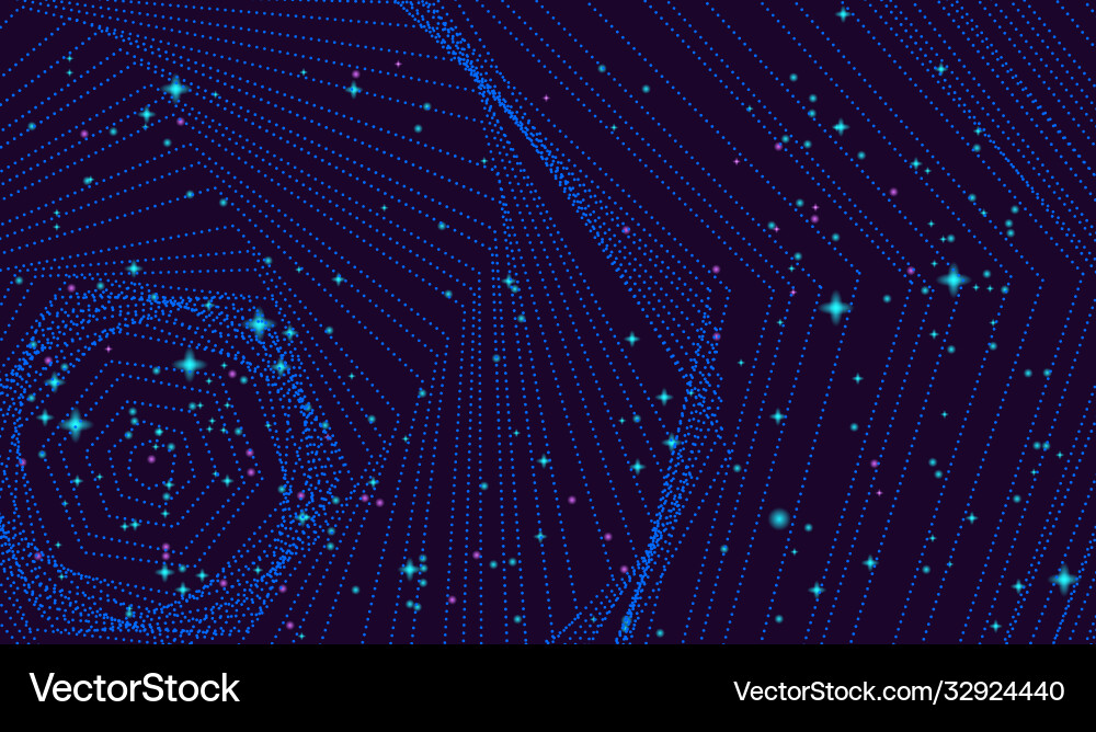 Futuristic background with flying object and stars Vector Image