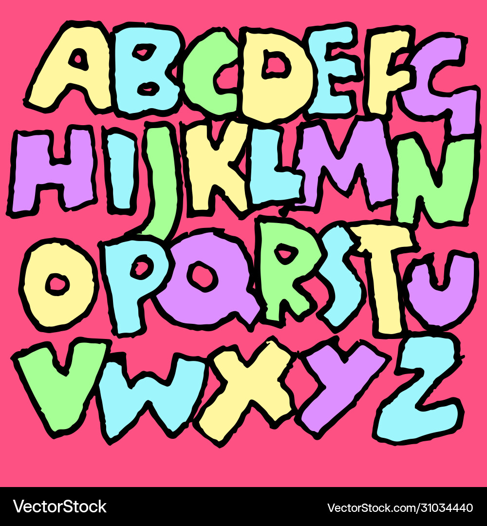 Handdrawn cartoon bold font kids grunge lettering Handdrawn cartoon bold font kids grunge lettering vector image
