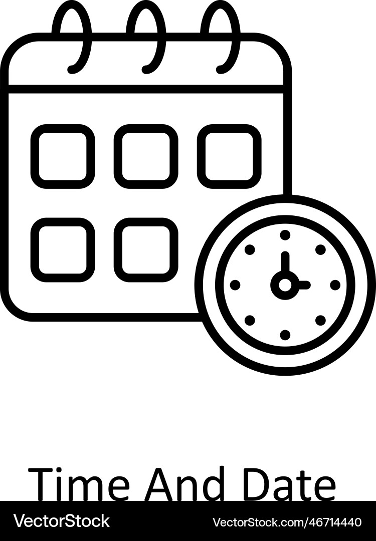 Time and date outline icons simple stock vector image
